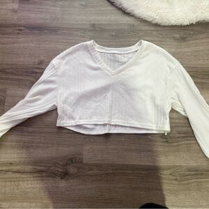 SHEIN White V-Neck Cropped Sweatshirt